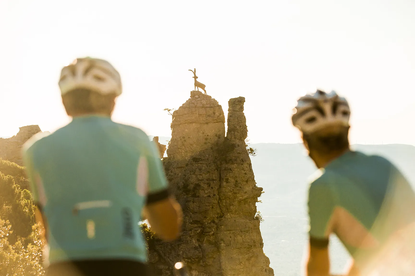 ciclistas observando estatua
